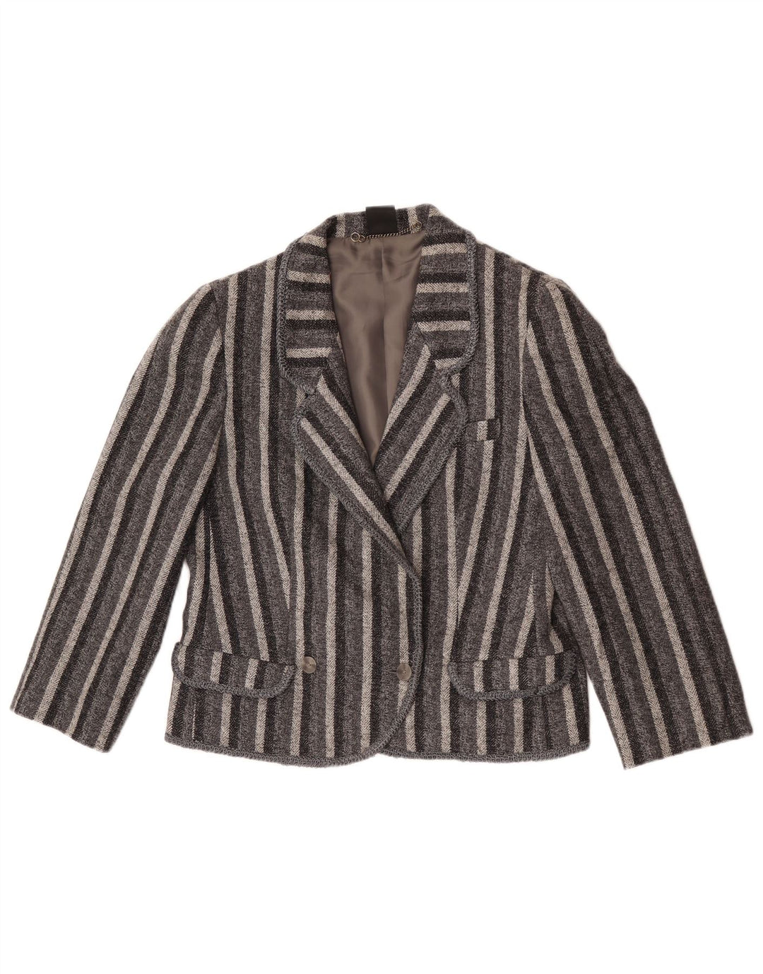 Vintage Damen Zweireiher Blazer Jacke UK 12 Mittelgrau gestreift
