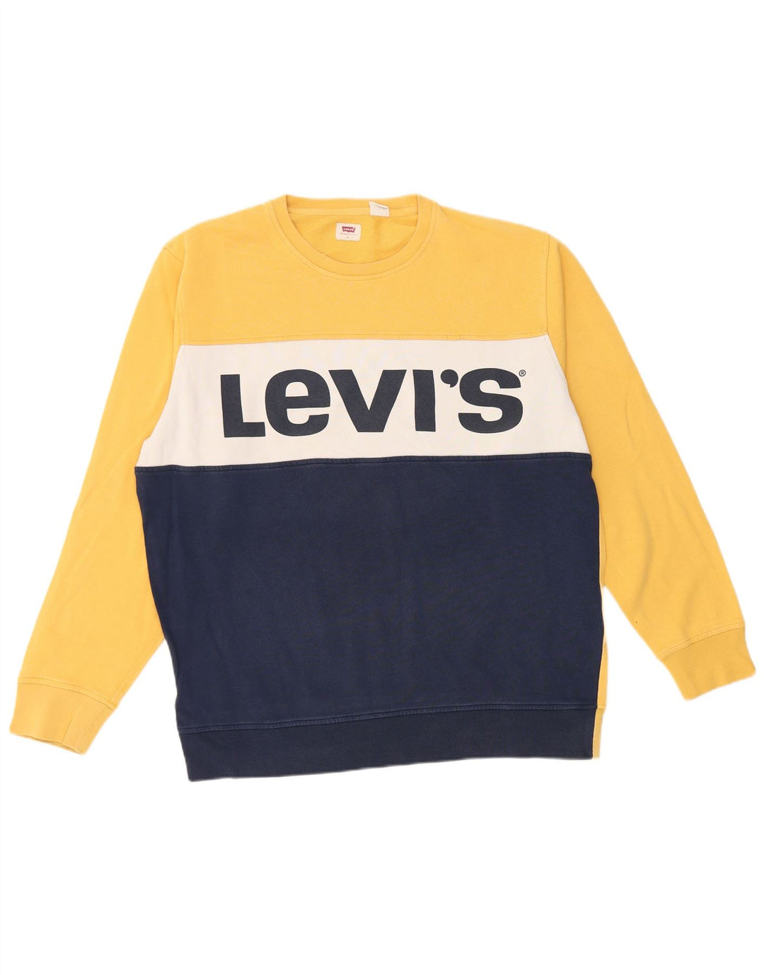 Levi's Herren-Sweatshirt mit grafischem Motiv, groß, gelbe Farbblock-Baumwolle