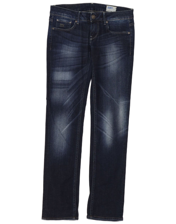 G-Star Damen 3301 Low Waist Acid Wash Straight Jeans W29 L34 Marineblau