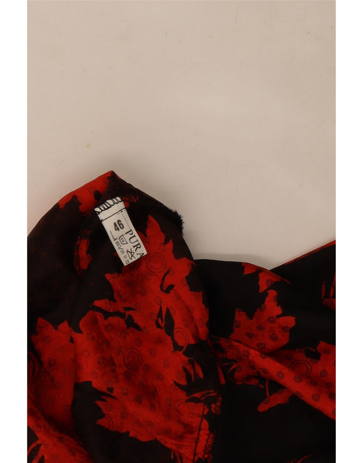 Vintage Damen Langarm-Bluse mit Rüschen vorne, Größe 46, groß, schwarz, geblümt