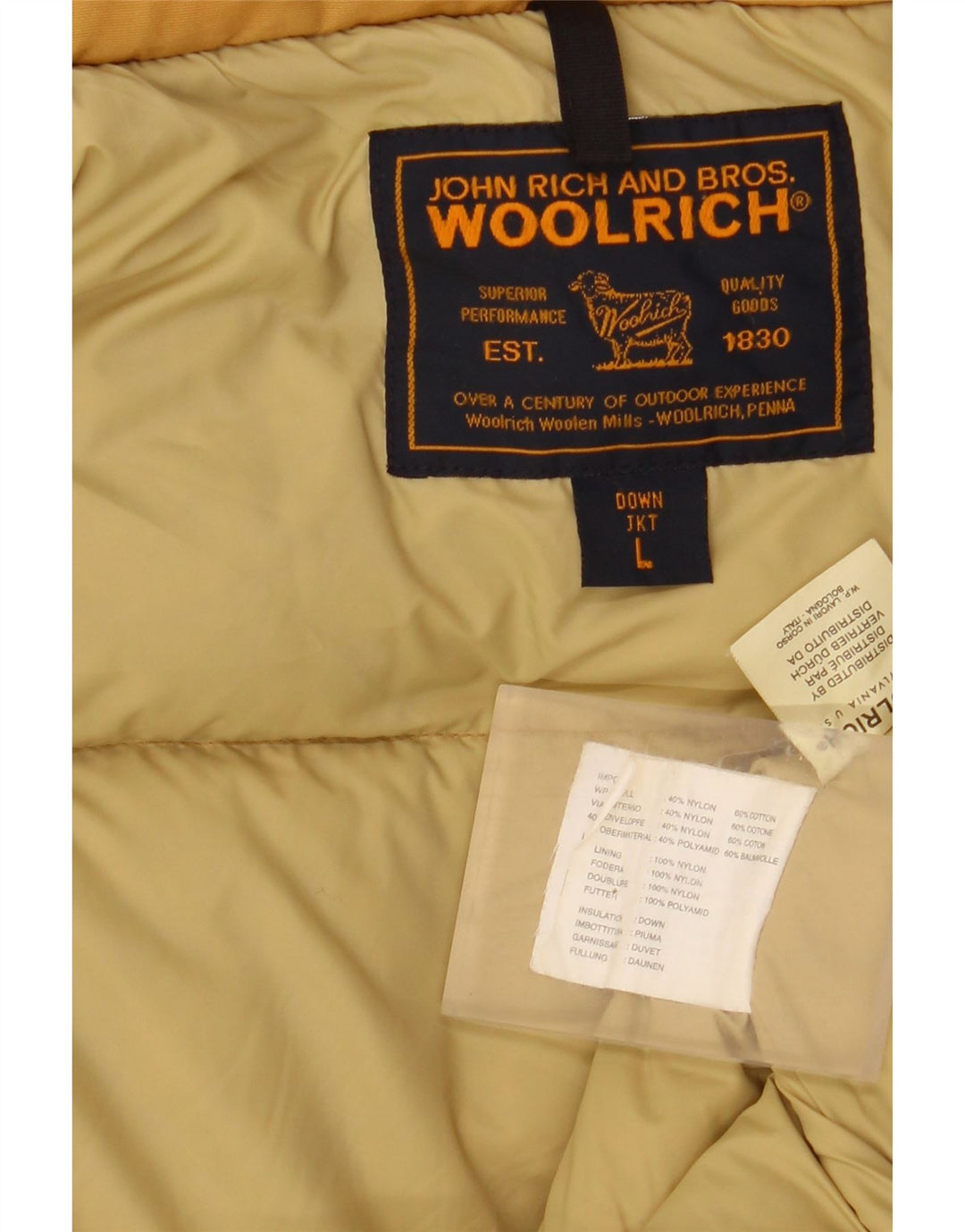 Woolrich Herren Wattierte Weste UK 40 Großes gelbes Nylon