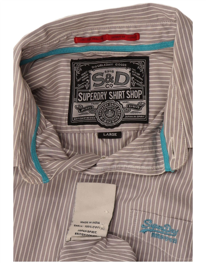 Superdry Herren-Hemd aus Baumwolle, groß, grau gestreift