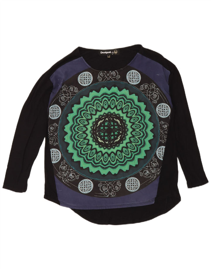 Desigual Womens Abstract Pattern Top Langarm UK 20 2XL Schwarz Modern