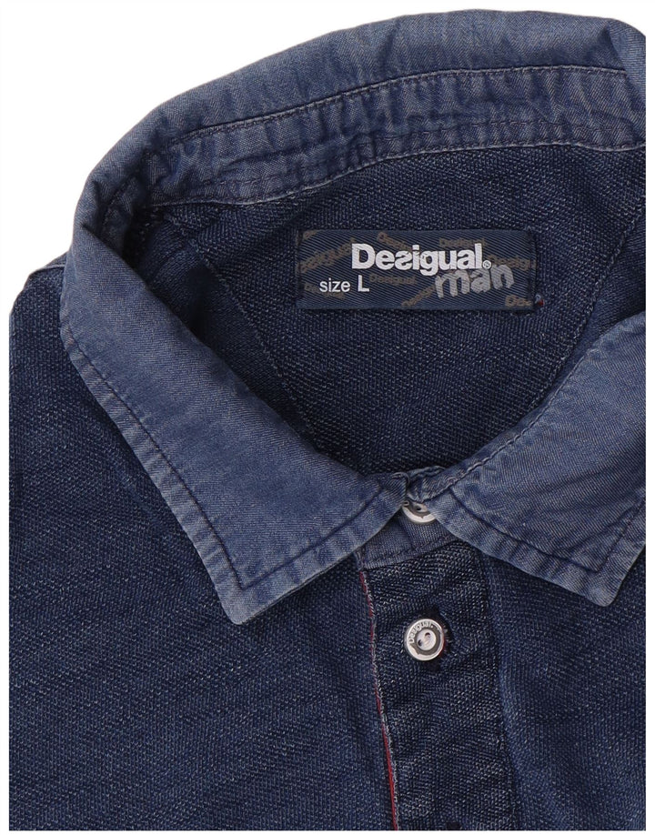 Desigual Herren-Poloshirt mit Grafik, groß, blau, Farbblock