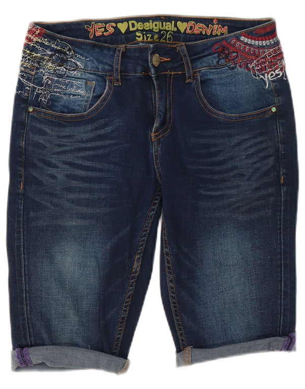 Desigual Damen Graphic Denim Shorts W26 Small Blaue Baumwolle