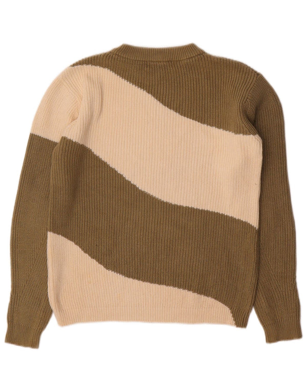Marks & Spencer Womens Crew Neck Jumper Sweater UK 6 XS Khaki Colourblock