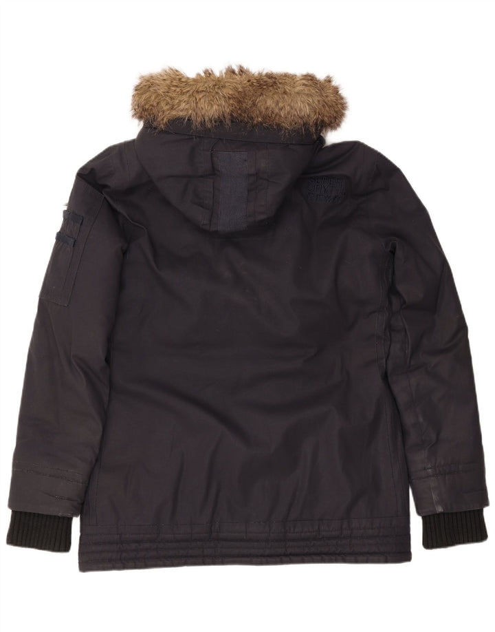 SUPERDRY Damen-Parka mit Kapuze, UK 16, Größe L, Marineblau, Baumwolle
