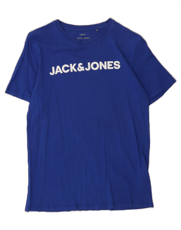 JACK & JONES Mens Graphic T-Shirt Top Large Blue Cotton Vintage Jack & Jones and Second-Hand Jack & Jones from Messina Hembry 