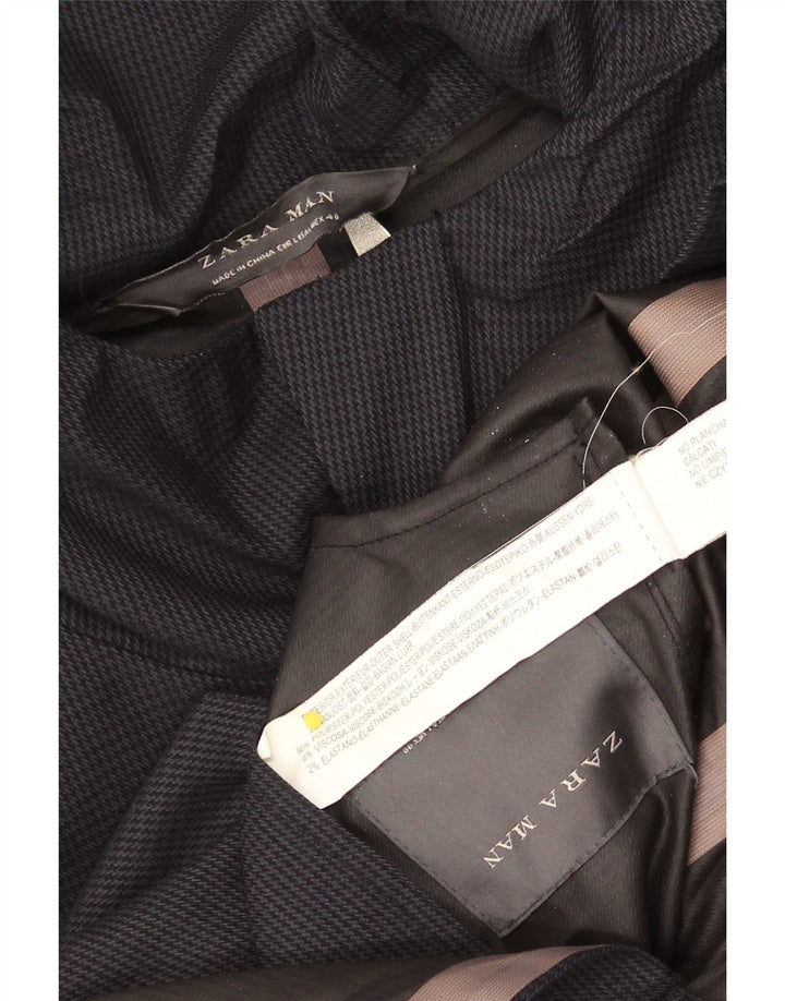Zara Herren-Mantel mit Kapuze, UK 40, Größe L, schwarz, Hahnentrittmuster, Polyester