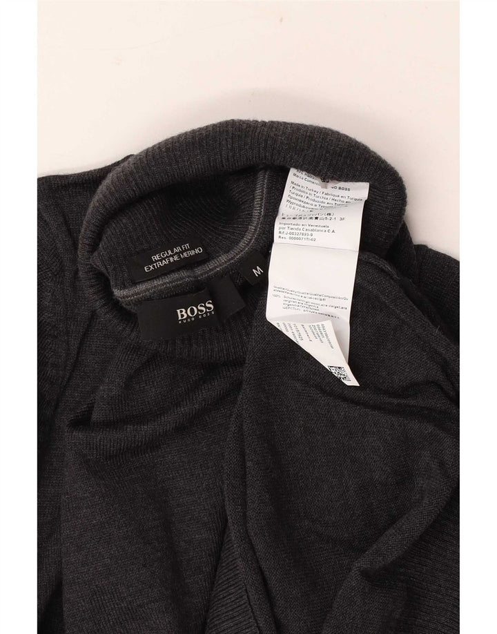 Hugo Boss Herren-Pullover mit Rollkragen, reguläre Passform, mittelgraue Schurwolle