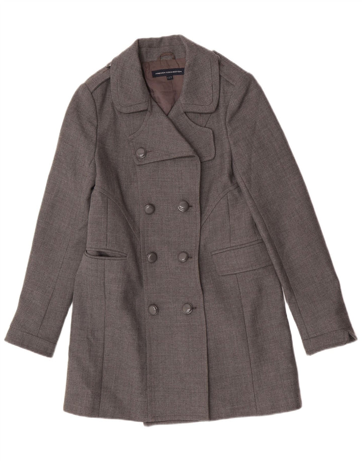 French Connection Zweireihiger Militärmantel für Damen, UK 12, Mittelgrau