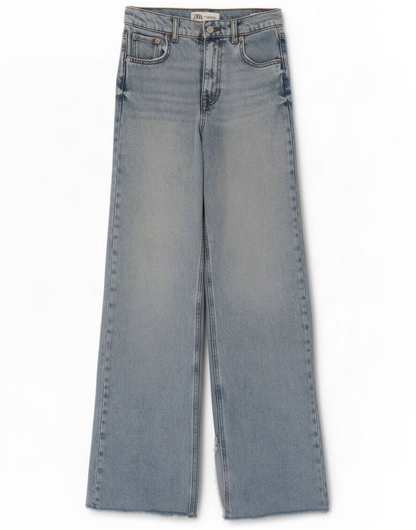 Zara Damen Jeans mit weitem Bein EU 38 Small W28 L34 Blaue Baumwolle