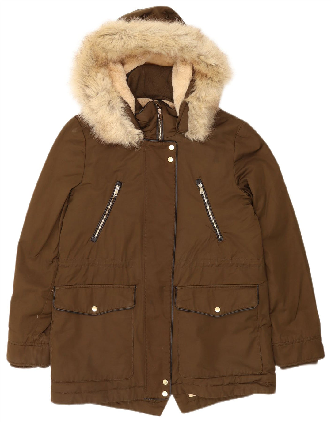 Zara Damen Trafaluc Übergroße Sherpa Parka Jacke UK 10 Small Braun