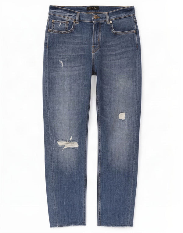 Massimo Dutti Damen Distressed Slim Jeans EU 38 Small W28 L27 Blau