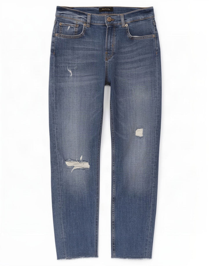 Massimo Dutti Damen Distressed Slim Jeans EU 38 Small W28 L27 Blau