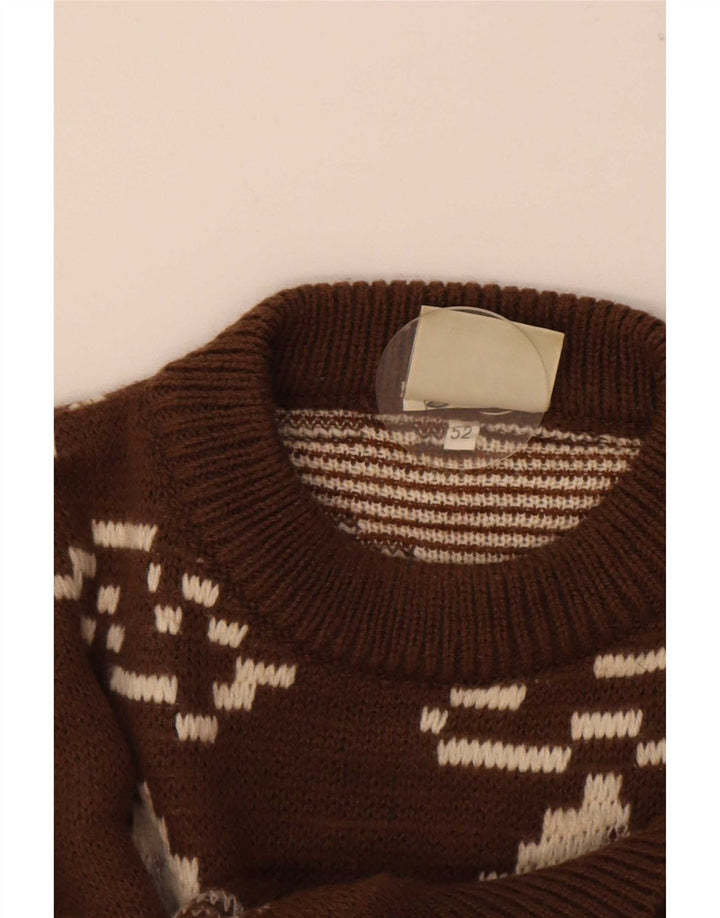 4 Castella Herren-Pullover mit grafischem Rundhalsausschnitt, IT 52, große braune Wolle