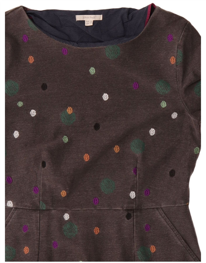 WHITE STUFF Damen Etuikleid mit 3/4-Ärmeln, UK 12, Mittelgrau gepunktet