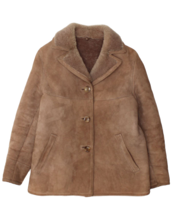 Vintage Damen Übergroße Lammfelljacke IT 36 XS Braunes Lammleder