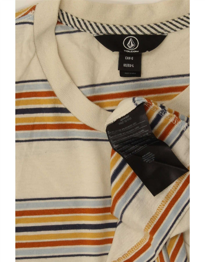 Volcom Herren T-Shirt Top Large Beige Gestreifte Baumwolle