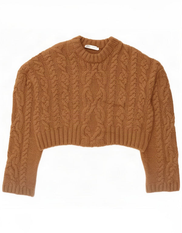 Zara Damen Crop Übergroßer Pullover mit U-Boot-Ausschnitt UK 14 Mittelbraun