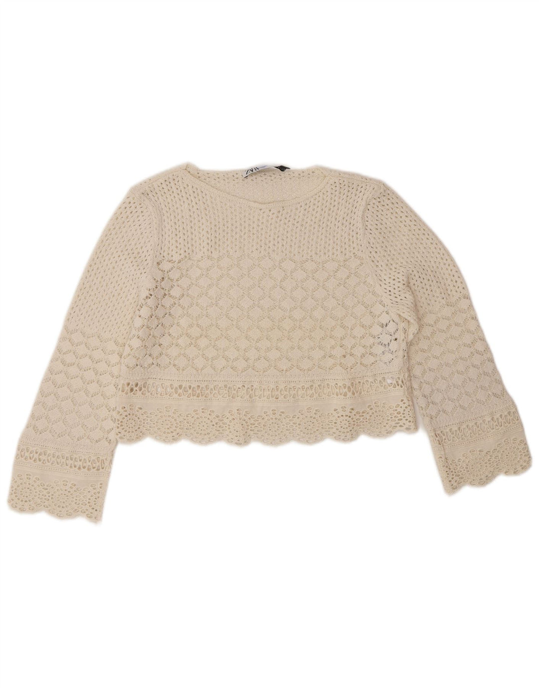 Zara Häkel-Crop-Top für Damen, UK 10, Größe S, gebrochenes Weiß, Polyester