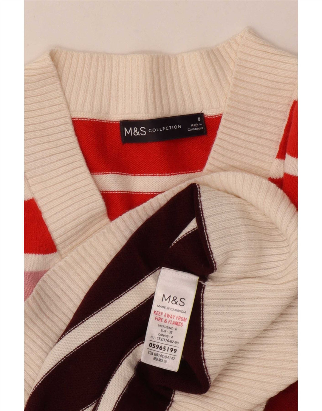 Marks & Spencer Damen-Pullover mit V-Ausschnitt, Gr. 8, Größe S, Mehrfarbig