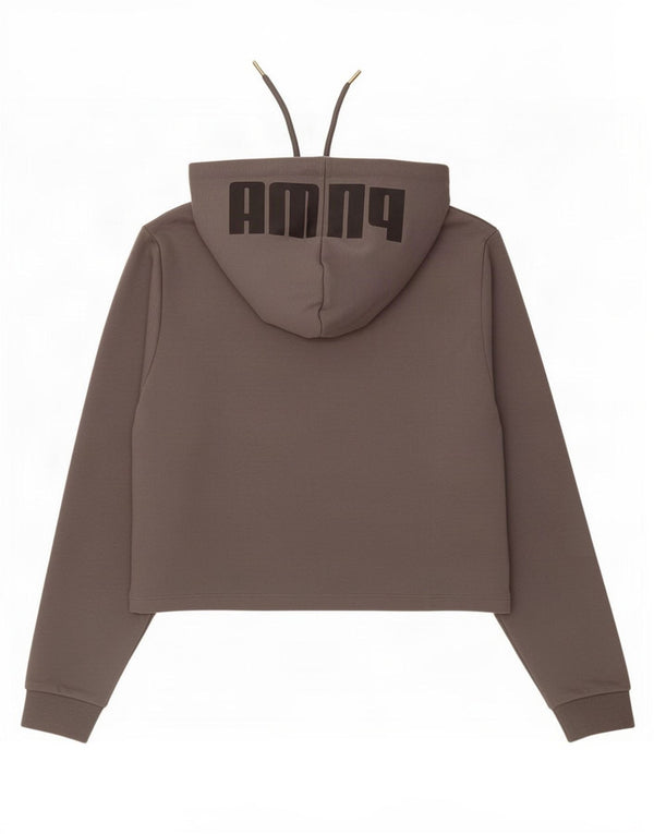 Puma Womens Crop Graphic Hoodie Pullover UK 10 Small Graue Baumwolle