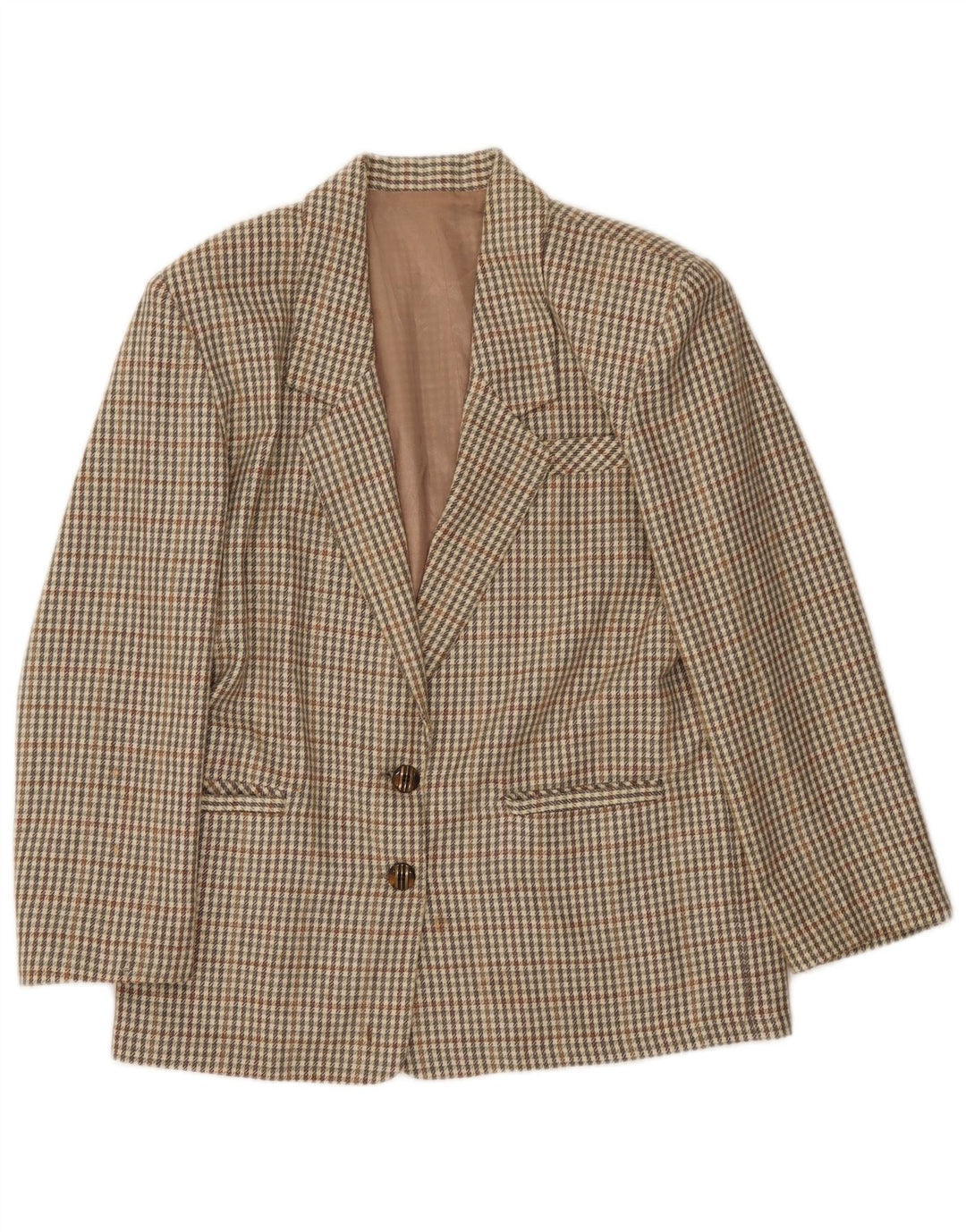 Vintage Damen 2-Knopf-Blazer-Jacke IT 46 Große Khaki-Gingham-Wolle