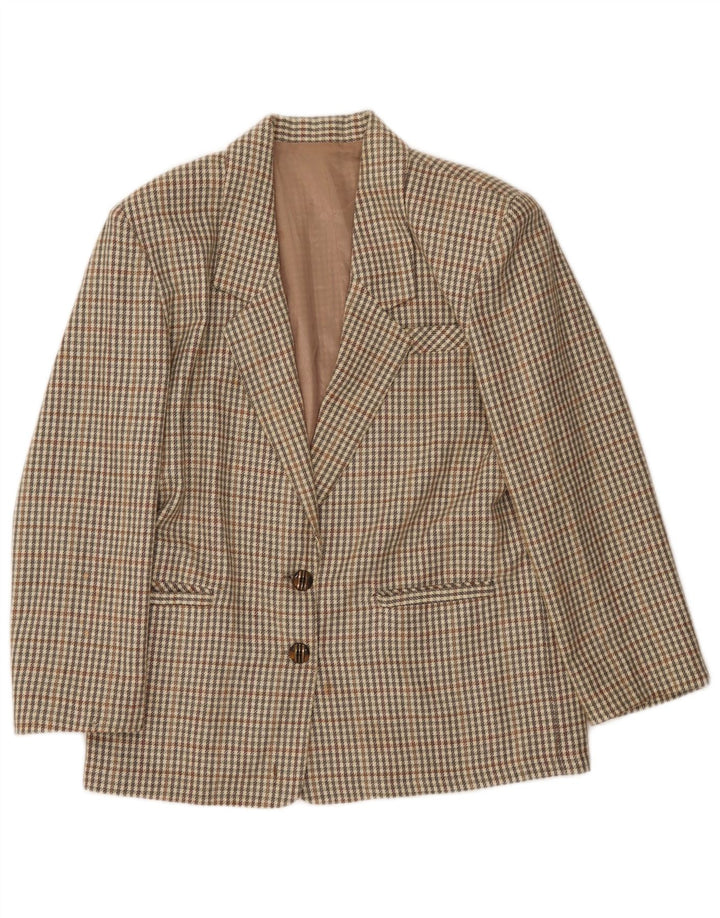 Vintage Damen 2-Knopf-Blazer-Jacke IT 46 Große Khaki-Gingham-Wolle