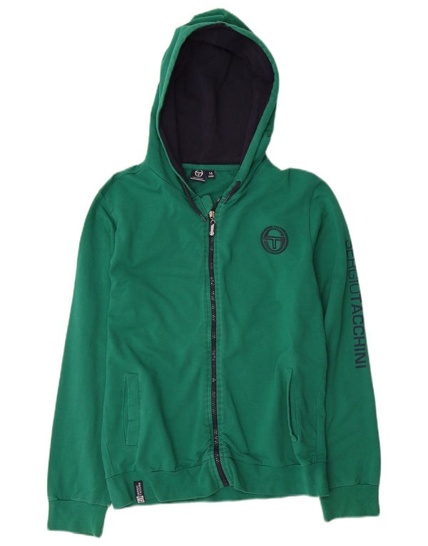 SERGIO TACCHINI Jungen-Kapuzenpullover mit grafischem Reißverschluss, 13–14 Jahre, grüne Baumwolle