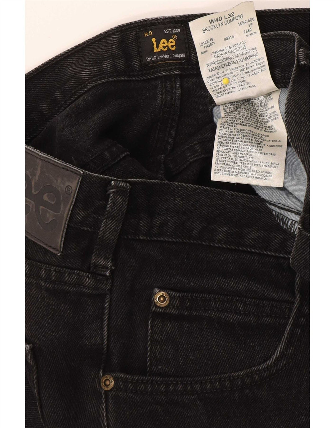 Lee Herren Brooklyn Straight Jeans W40 L32 Schwarze Baumwolle