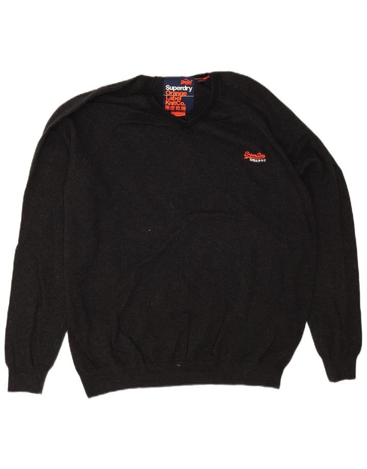 Superdry Herren-Pullover mit V-Ausschnitt, 2XL, graue Baumwolle