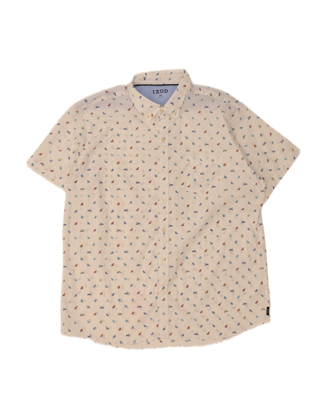 IZOD Mens Abstract Pattern Short Sleeve Shirt 2XL White Polyester