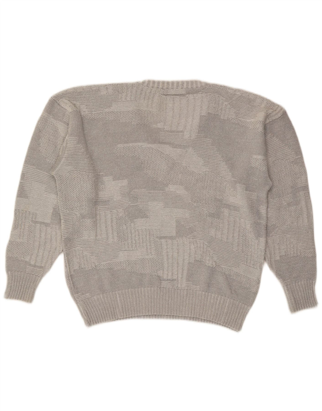 MORGANO Mens V-Neck Jumper Sweater Large Grey Geometric Cotton