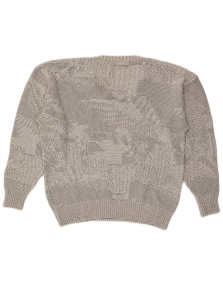 MORGANO Mens V-Neck Jumper Sweater Large Grey Geometric Cotton