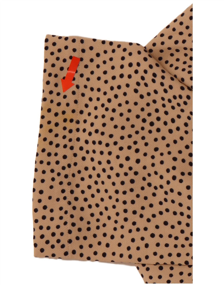 ZARA Damen Langarmblusenoberteil UK 10 Small Beige gepunktetes Polyester