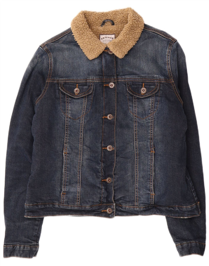 FAT FACE Damen Sherpa-Jeansjacke UK 12 Mittelblaue Baumwolle
