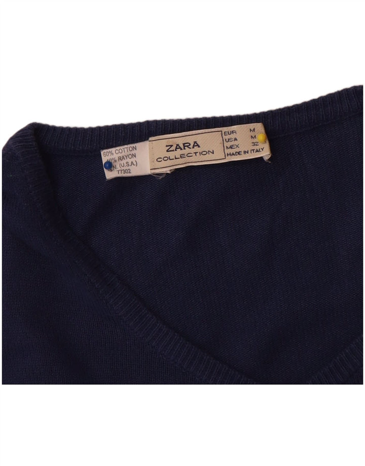 Zara Damen-Cardigan-Pullover UK 14 Mittelmarineblaue Baumwolle