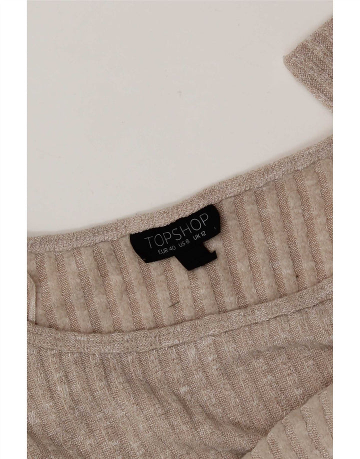 Topshop Damen Crop Oversized Top Langarm UK 12 Mittelbeige meliert