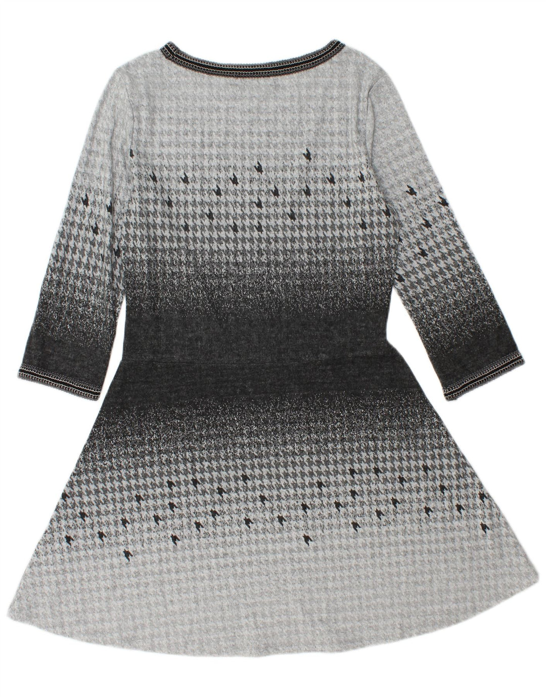 DESIGUAL Damen-Kleid in A-Linie mit 3/4-Ärmeln, Größe 44, Grau, Hahnentrittmuster
