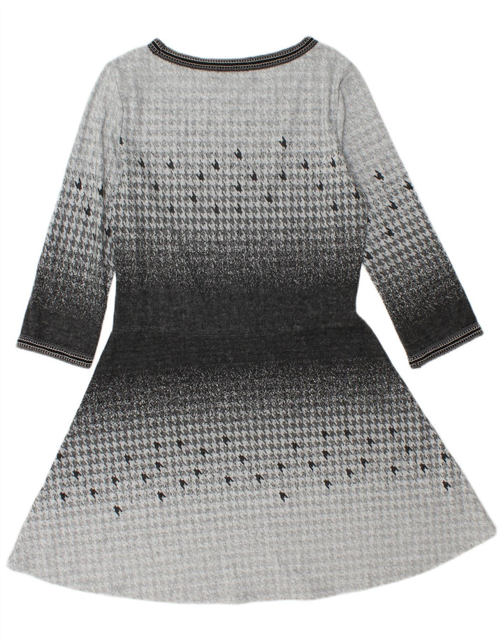 DESIGUAL Damen-Kleid in A-Linie mit 3/4-Ärmeln, Größe 44, Grau, Hahnentrittmuster