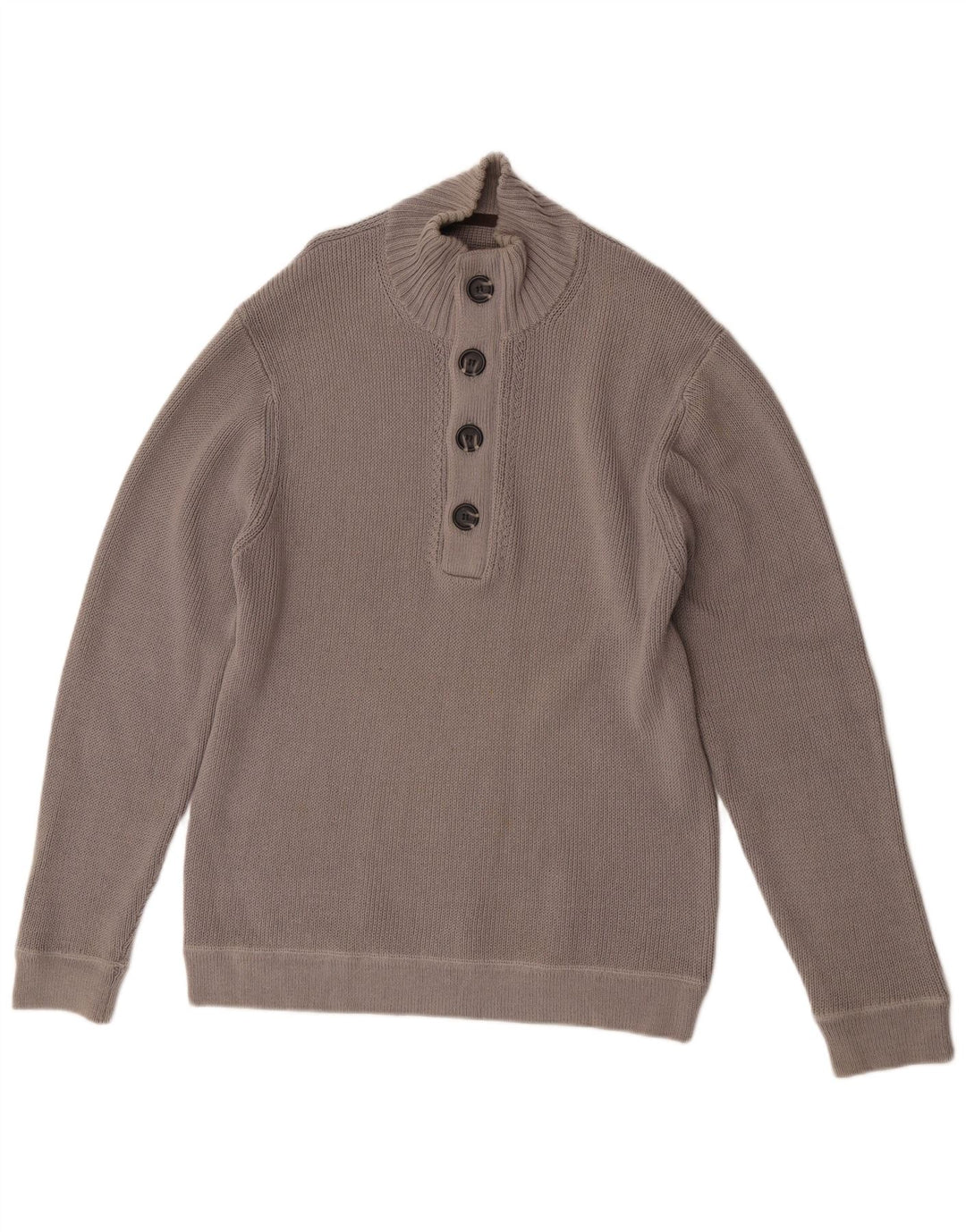 Reiss Herren-Pullover mit Knopfkragen, XL, graue Baumwolle