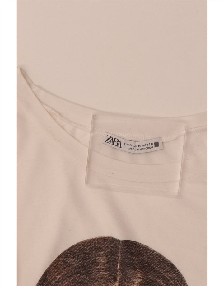 ZARA Womens Graphic T-Shirt Top UK 14 Medium White