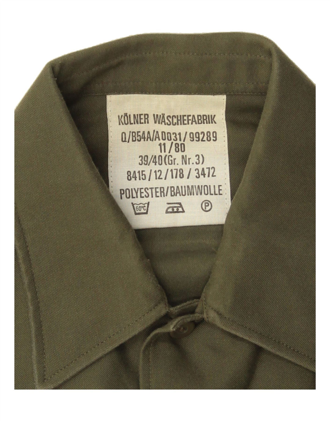 VINTAGE Mens Military Shirt Size 39/40 Medium Khaki Polyester Vintage Vintage and Second-Hand Vintage from Messina Hembry 