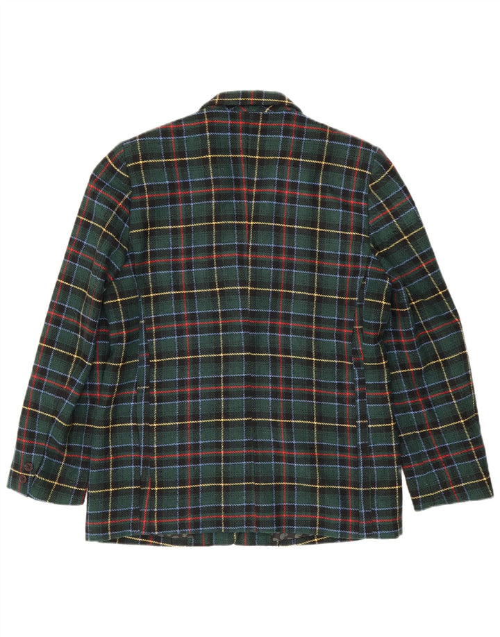Vintage Damen 3-Knopf-Blazerjacke IT 48 XL grün kariertes Polyester