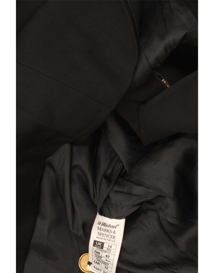 Marks & Spencer Damen Zweireiher-Blazerjacke, Größe 14, schwarze Schurwolle