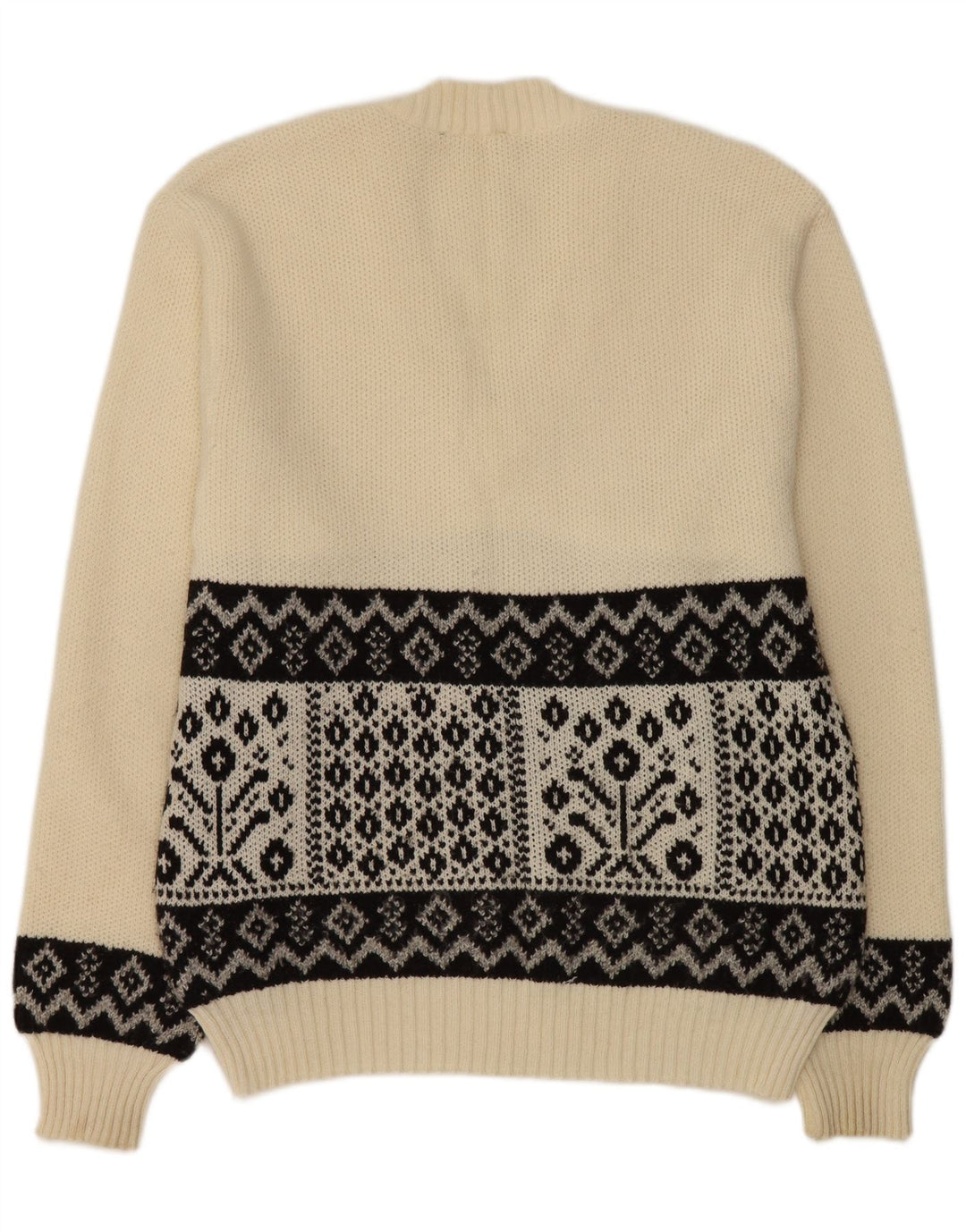 Vintage Herren Pullover mit V-Ausschnitt, Mittelweiß, geometrisch