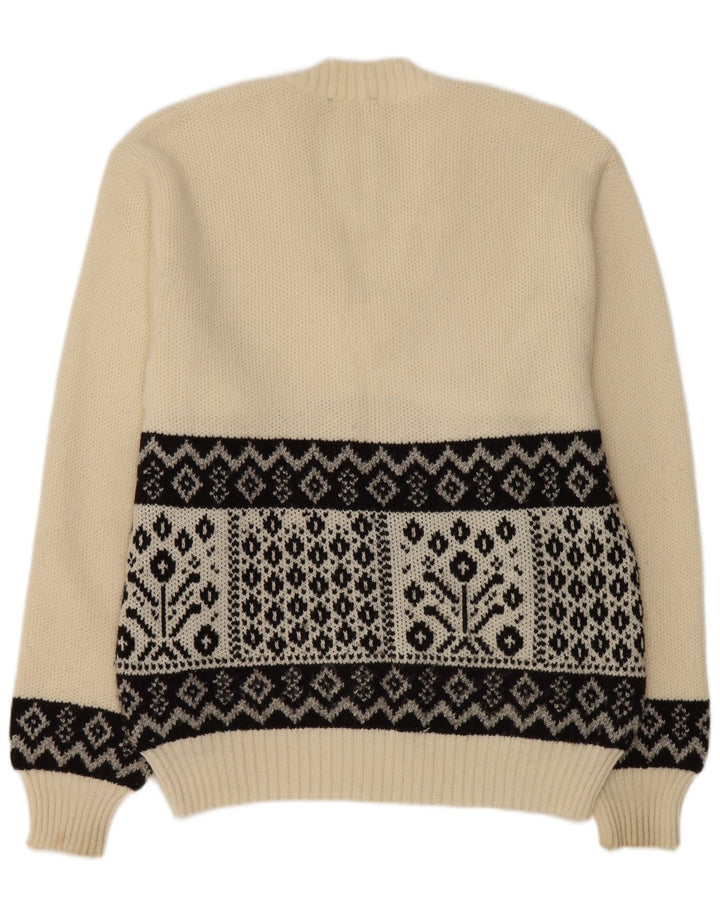 Vintage Herren Pullover mit V-Ausschnitt, Mittelweiß, geometrisch