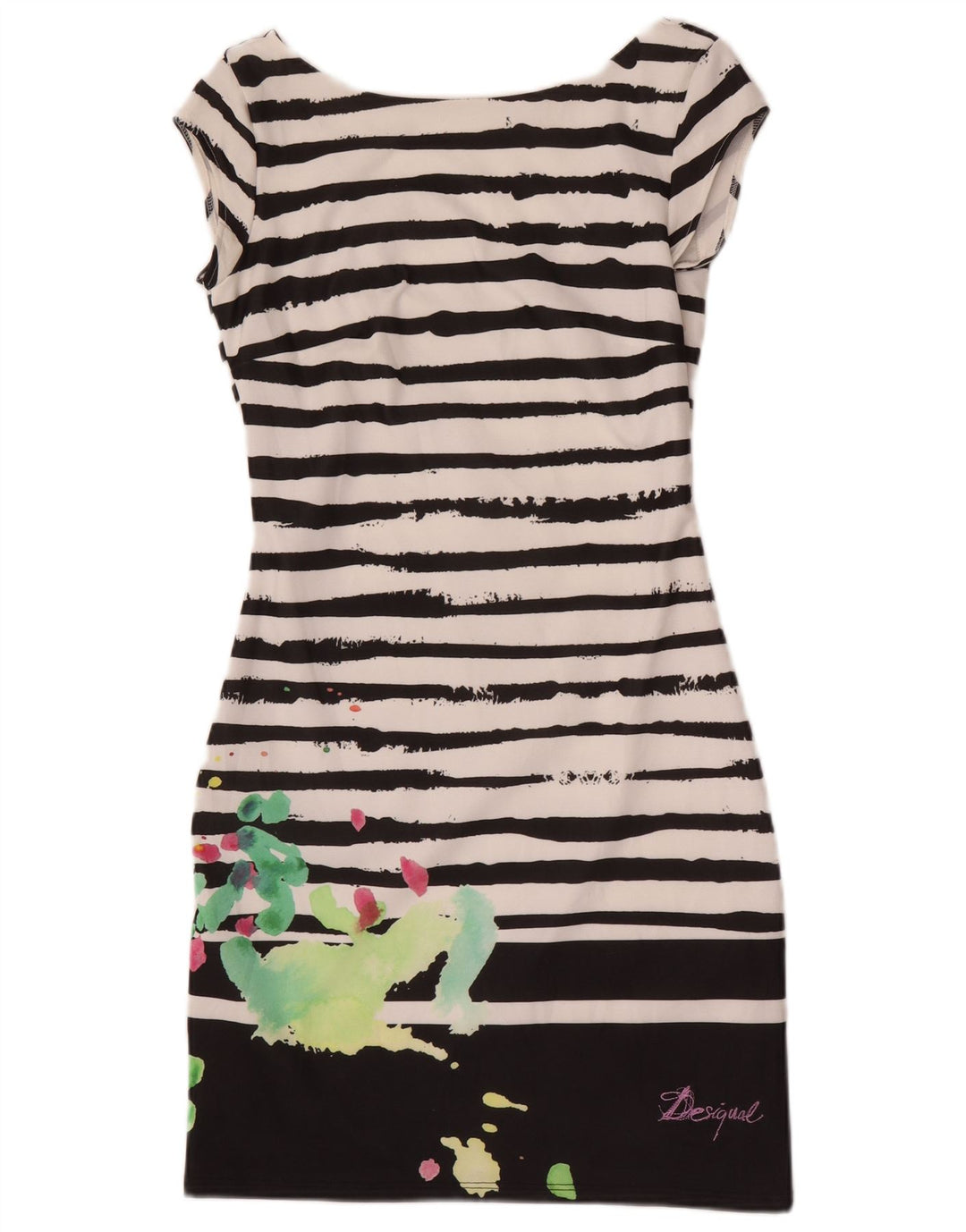 Desigual Damen Etuikleid UK 8 Small Schwarz gestreift