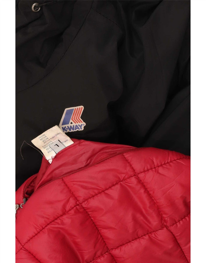 K-Way Damen Kapuzenjacke, wendbar, wattiert, UK 14, Größe L, aus schwarzem Nylon